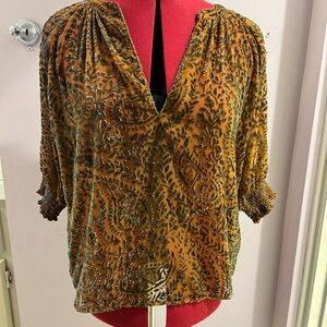 Elegant Velvet Paisley Top in Brown and Orange